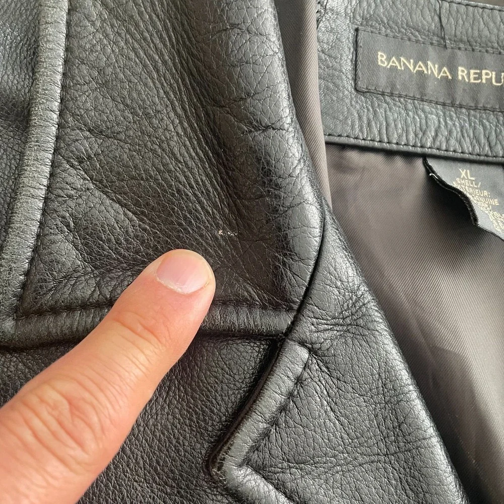 Vintage Banana Republic Over Coat Jacket Men XL Black Genuine Leather Button Up